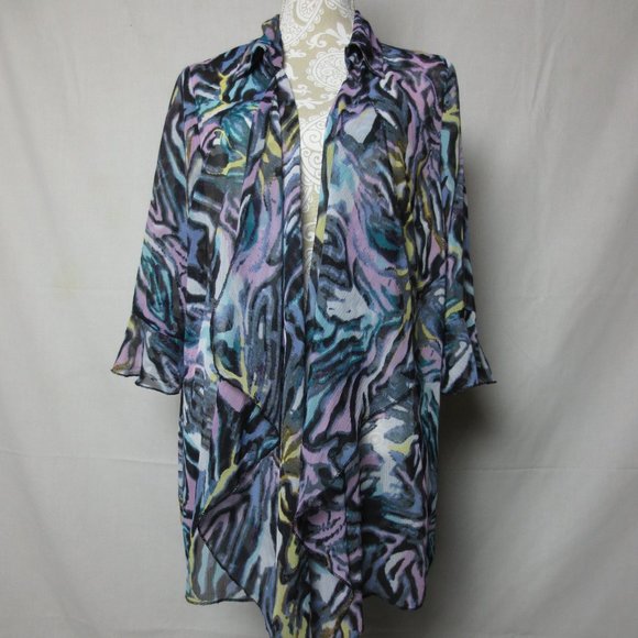 Maggie Barnes Plus Size Sheer Black Pastel Abstract Animal Print Open Jacket OX - Picture 1 of 8